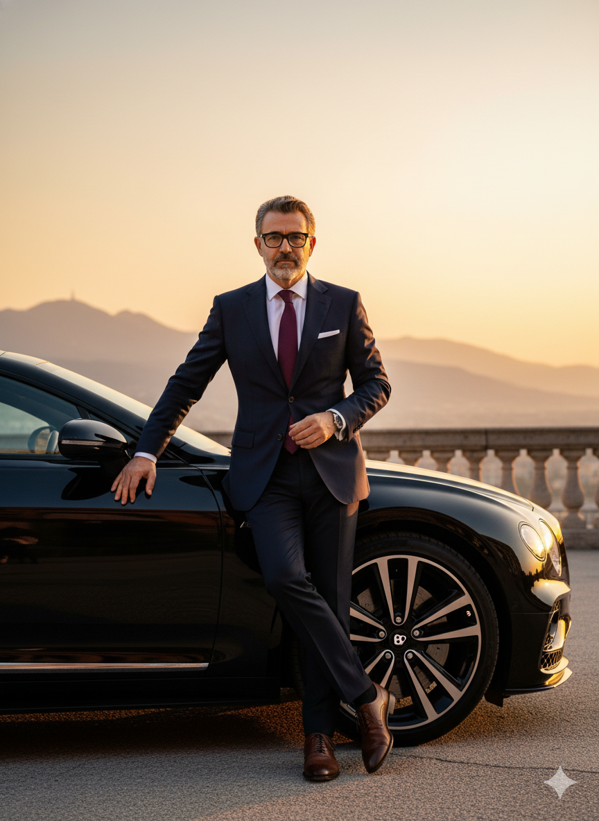 Retrato ao Pôr do Sol com Carro de Luxo