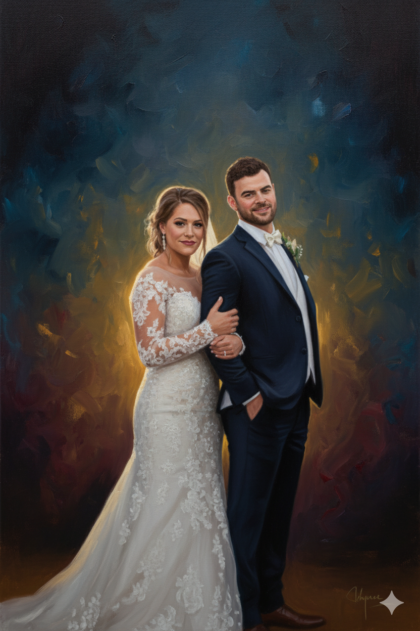Pintura Realista com Fundo Abstrato